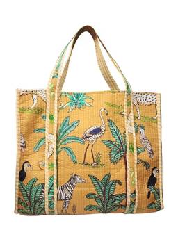 House of Gulab - Yellow Hand block Printed Quilted Tote Bag