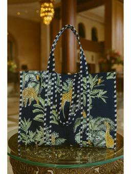 House of Gulab - Blue Floral Printed Quilted Tote Bag