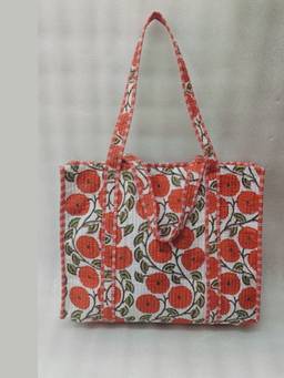 House of Gulab - Red Floral Printed Quilted Tote Bag