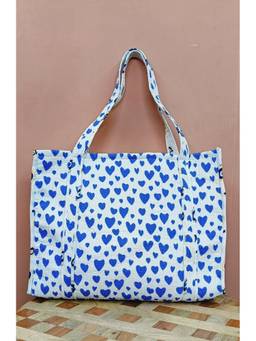 House of Gulab - Blue Heart Printed Quilted Tote Bag