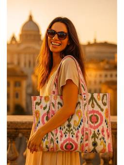 House of Gulab - Multicolour Hand block Printed Quilted Tote Bag
