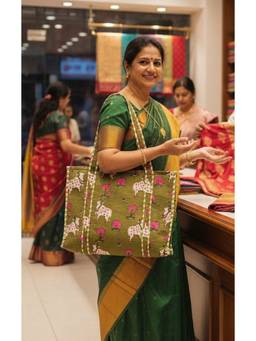 House of Gulab - Beige Hand block Printed Quilted Tote Bag