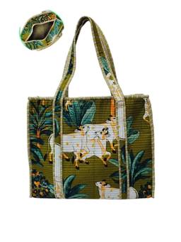 House of Gulab - Multi-Colour Hand block Printed Quilted Tote Bag With Concealed Zip