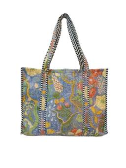 House of Gulab - Grey Floral Printed Quilted Tote Bag