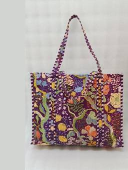 House of Gulab - Multi-Colour Hand block Printed Quilted Tote Bag