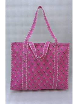 House of Gulab - Pink Hand block Printed Quilted Tote Bag