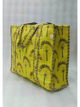 House of Gulab - Yellow Hand block Printed Quilted Tote Bag