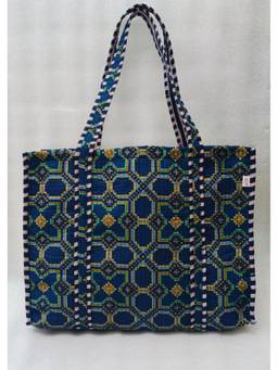 House of Gulab - Blue Hand block Printed Quilted Tote Bag