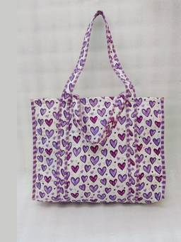 House of Gulab - Purple Hand block Printed Quilted Tote Bag