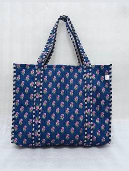 House of Gulab - Blue Hand block Printed Quilted Tote Bag
