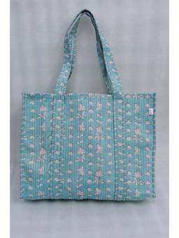 House of Gulab - Blue Hand block Printed Quilted Tote Bag