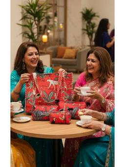 House of Gulab - Red Tote Bag With Set Of 3 Pouches
