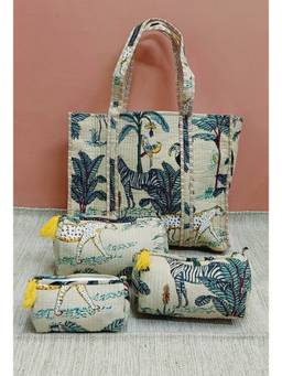 House of Gulab - Multi-Colour Tote Bag With Set Of 3 Pouches