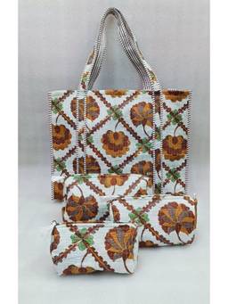 House of Gulab - Multi-Colour Tote Bag With Set Of 3 Pouches