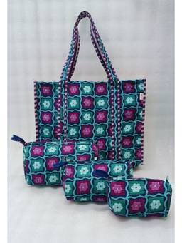 House of Gulab - Multi-Colour Tote Bag With Set Of 3 Pouches