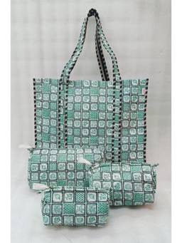 House of Gulab - Multi-Colour Tote Bag With Set Of 3 Pouches