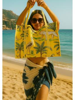 House of Gulab - Yellow Hand block Printed Quilted Tote Bag