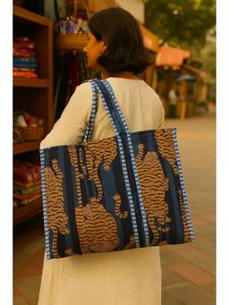 House of Gulab - Blue Animal Printed Quilted Tote Bag
