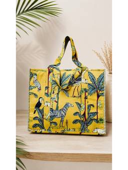 House of Gulab - Yellow Cotton Structured Tote Bag