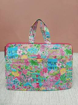 House of Gulab - Multi-Colour Laptop Bag With Handle & Hand block Print And Cushion Support