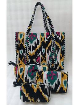 House of Gulab - Multi-Colour Tote Bag With Set Of 3 Pouches