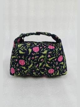 House of Gulab - Black Quilted Floral Printed Hobo Pouch