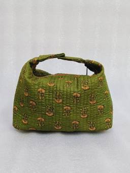 House of Gulab - Green Quilted Block Printed Hobo Pouch