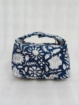 House of Gulab - Navy Blue Quilted Floral Printed Hobo Pouch