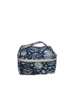 House of Gulab - Navy Blue Handcrafted Quilted Makeup Organizer Bag