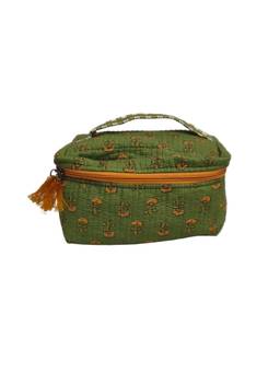 House of Gulab - Green Handcrafted Quilted Makeup Organizer Bag