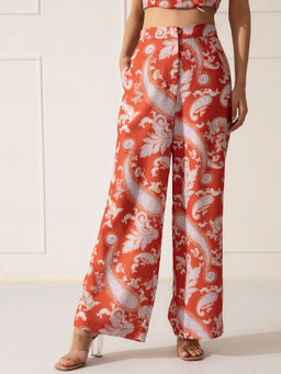 Twenty Dresses by Nykaa Fashion - Rust Multicolor Printed Flared Pants