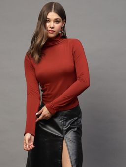 Sera - Rust Red Elegant Minimal Statement Fitted Top