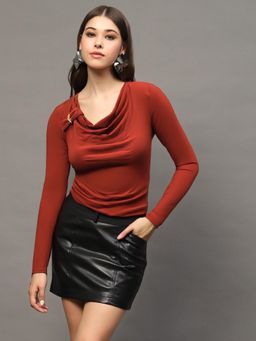 Sera - Rust Stylish Long Sleeve Fitted Elegant Casual Top