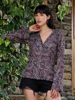 Tandul - Womens Navy Blue Paisley Printed Top