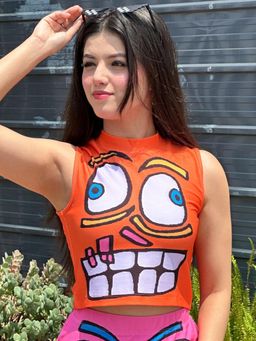 Tandul - Womens Orange Printed Crop Top