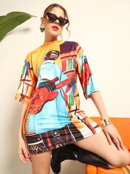Tandul - Womens Printed T-Shirt Mini Dress