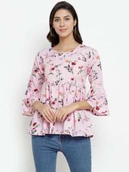 Tandul - Womens Casual Sleeve Printed Round Neck Top