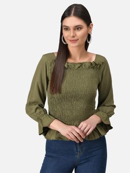 Tandul - Womens Casual Green Crepe Square Neck Top