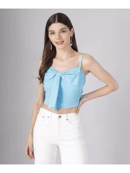 Tandul - Womens Casual Blue Crepe Spaghetti Neck Crop Top