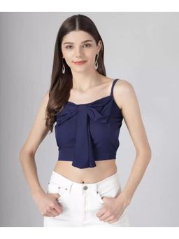 Tandul - Womens Casual Navy Blue Crepe Spaghetti Neck Crop Top
