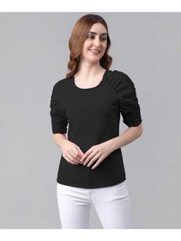 Tandul - Womens Casual Black Lycra Blend Round Neck Top