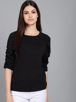 Tandul - Womens Casual Black Lycra Blend Round Neck Top