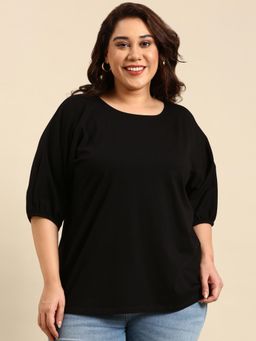 THE PINK MOON - Womens Black Round Neck Top