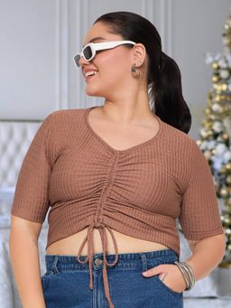 Martini - Womens Peach Pink Plus Size Drawstring Crop Top