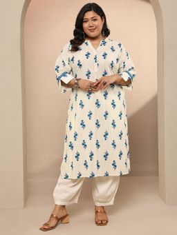 Extra love by Libas - Plus Size Women Printed Cotton Straight Kurta for Women - Blue