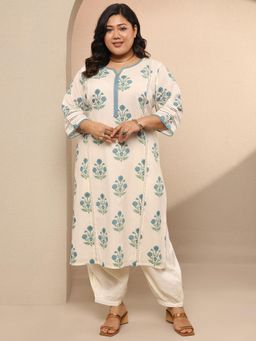 Extra love by Libas - Plus Size Women Floral Printed Cotton Straight Kurta for Women - Blue