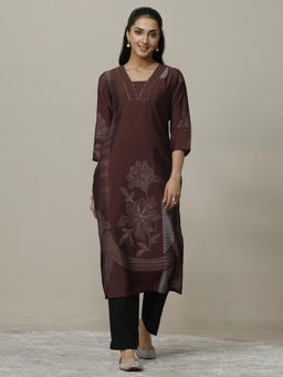 Libas - Floral Printed Silk Blend Straight Kurta for Women