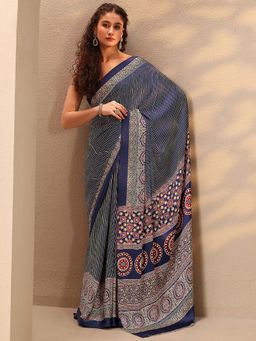 Libas - Printed Satin Saree with Unstitched Blouse