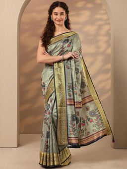 Libas - Printed Silk Blend Saree with Unstitched Blouse