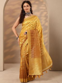 Libas - Woven Design Silk Blend Saree with Unstitched Blouse - Mustard